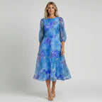 Valmera | Floral Sheer Sleeve Midi Dress with Puff Detail