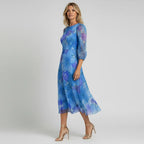 Valmera | Floral Sheer Sleeve Midi Dress with Puff Detail