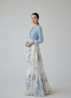 Celestine | Long Sleeve Maxi Dress with Deep V-Neck and Floral Skirt