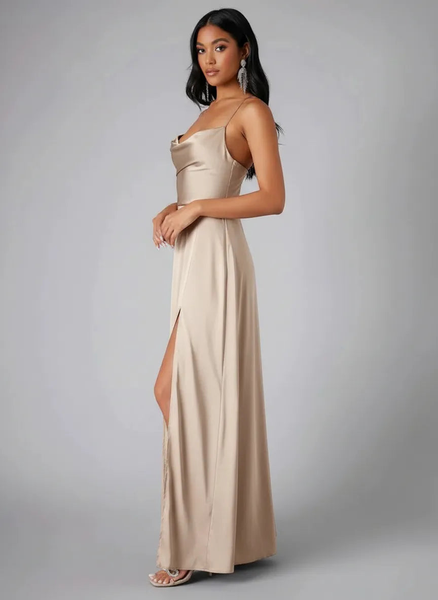 Aveline | Spaghetti Strap Evening Maxi Dress with Side Slit