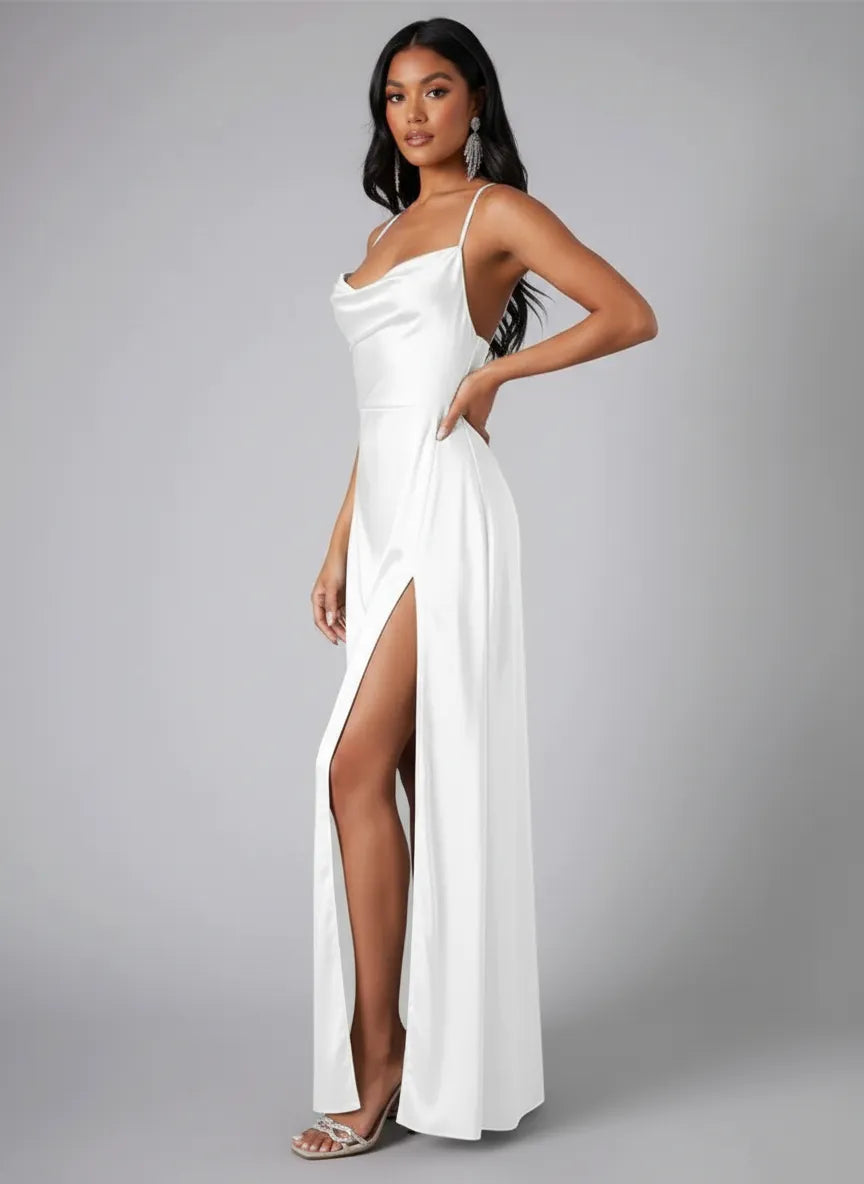 Aveline | Spaghetti Strap Evening Maxi Dress with Side Slit