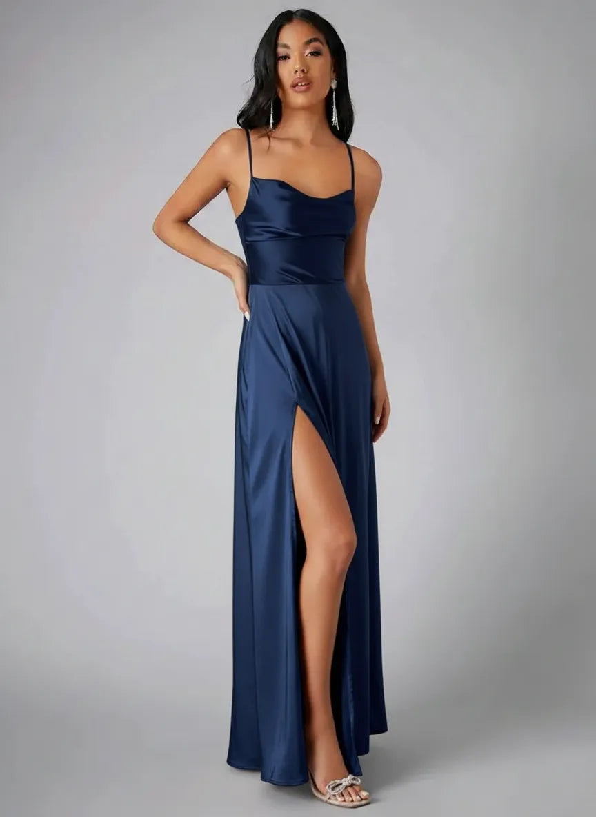 Aveline | Spaghetti Strap Evening Maxi Dress with Side Slit