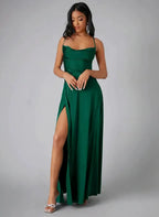 Aveline | Spaghetti Strap Evening Maxi Dress with Side Slit