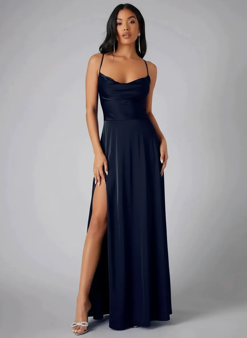 Aveline | Spaghetti Strap Evening Maxi Dress with Side Slit