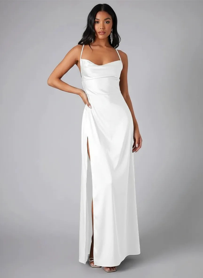 Aveline | Spaghetti Strap Evening Maxi Dress with Side Slit