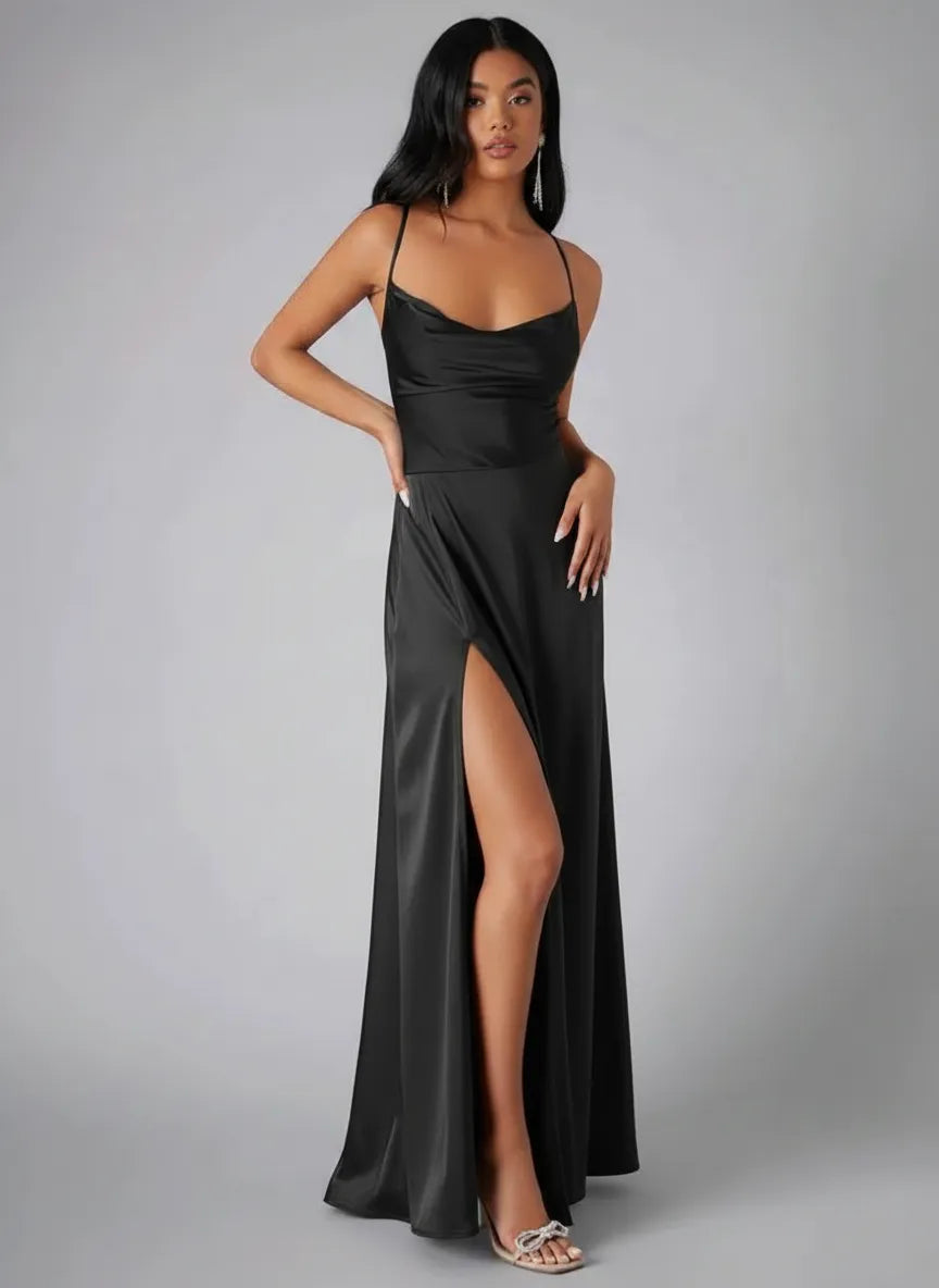 Aveline | Spaghetti Strap Evening Maxi Dress with Side Slit