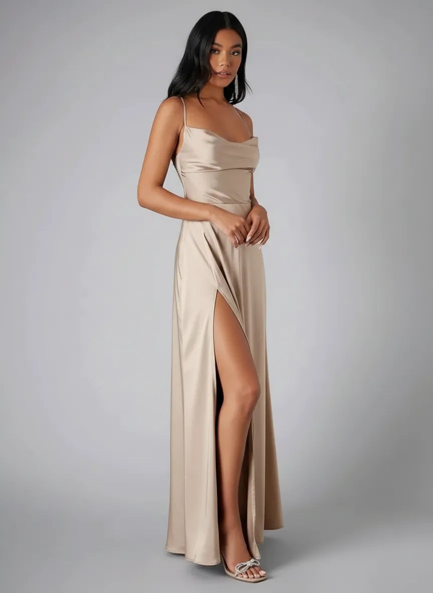 Aveline | Spaghetti Strap Evening Maxi Dress with Side Slit
