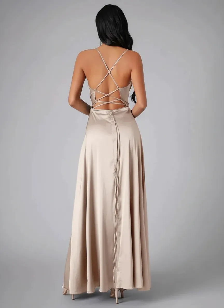 Aveline | Spaghetti Strap Evening Maxi Dress with Side Slit