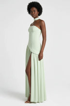 Seravia | Strapless Maxi Dress with Asymmetric Waist and High Slit