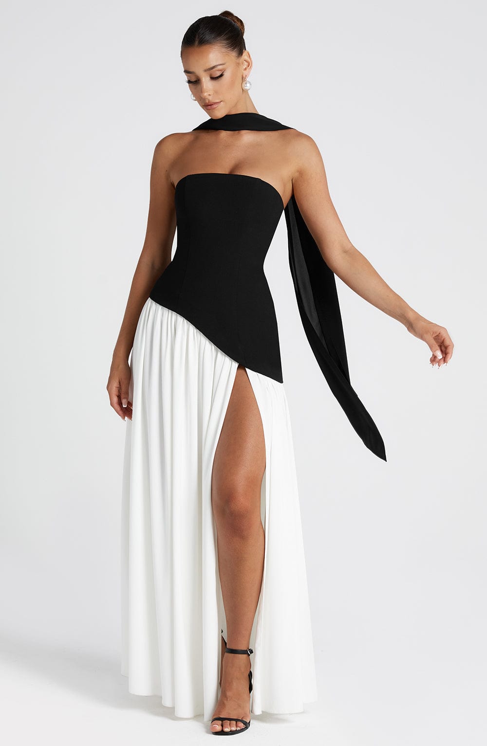Seravia | Strapless Maxi Dress with Asymmetric Waist and High Slit