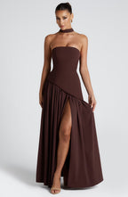 Seravia | Strapless Maxi Dress with Asymmetric Waist and High Slit