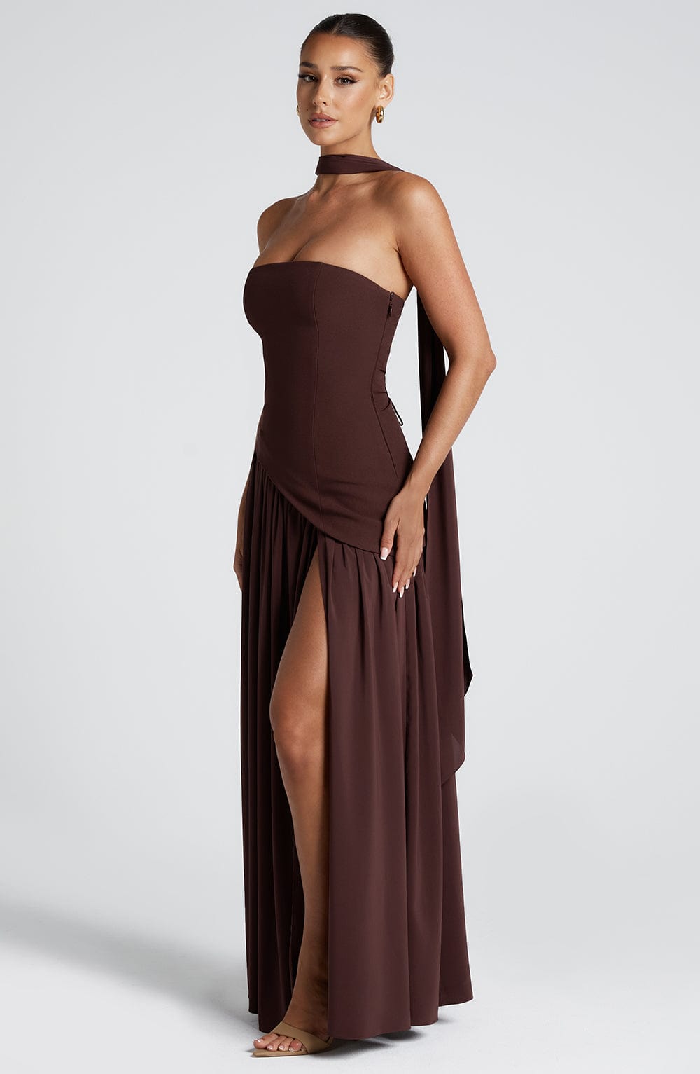 Seravia | Strapless Maxi Dress with Asymmetric Waist and High Slit