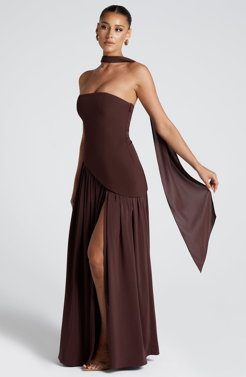 Seravia | Strapless Maxi Dress with Asymmetric Waist and High Slit