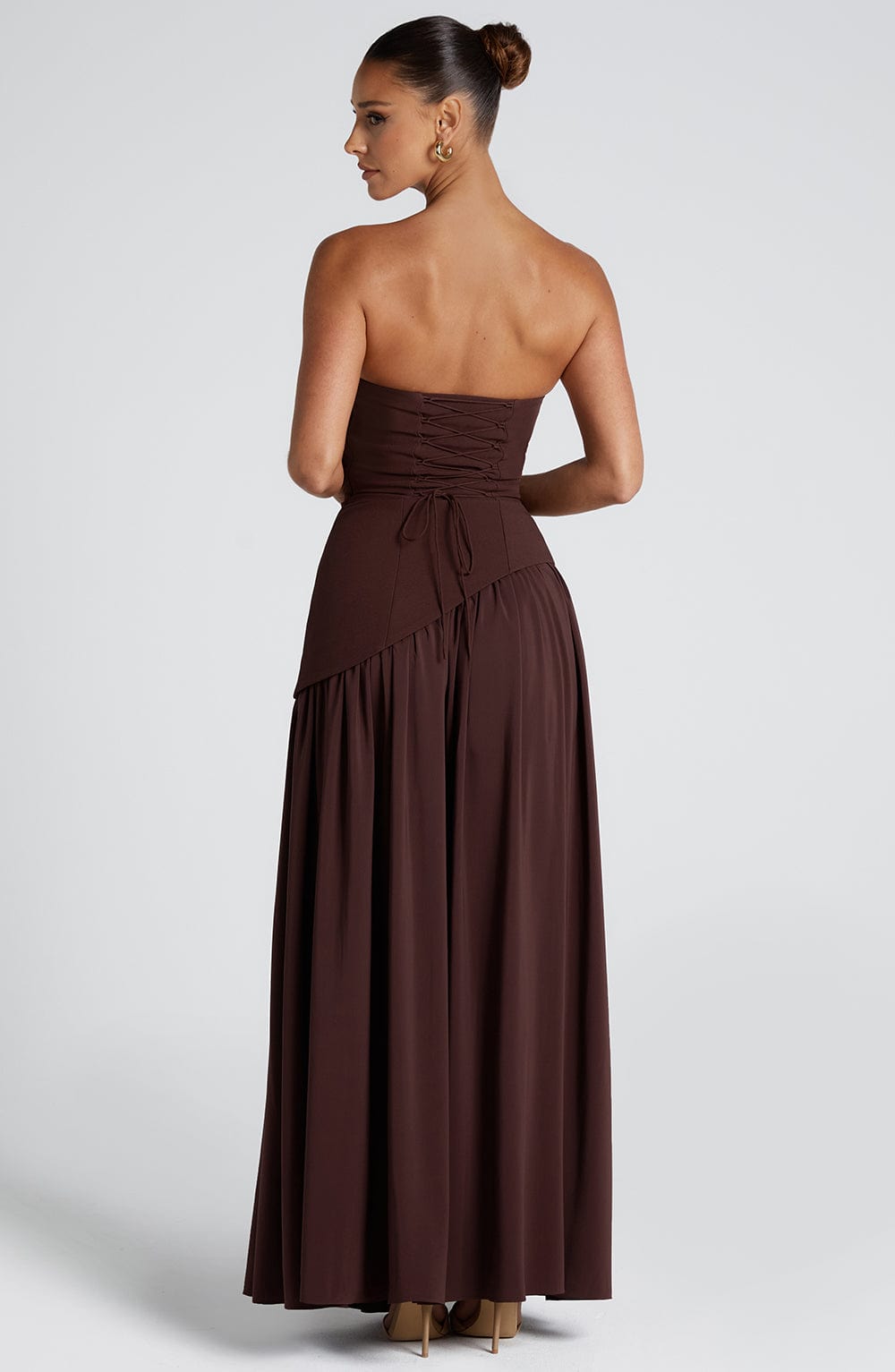 Seravia | Strapless Maxi Dress with Asymmetric Waist and High Slit